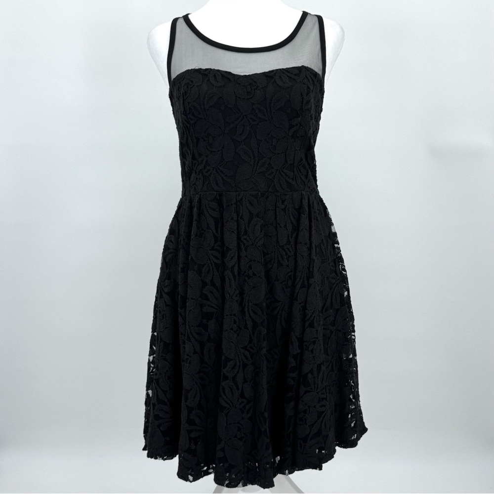 Love Fire Black Lace Fit & Flare Dress, Sheer Neckline, Dark Academia Whimsigoth
